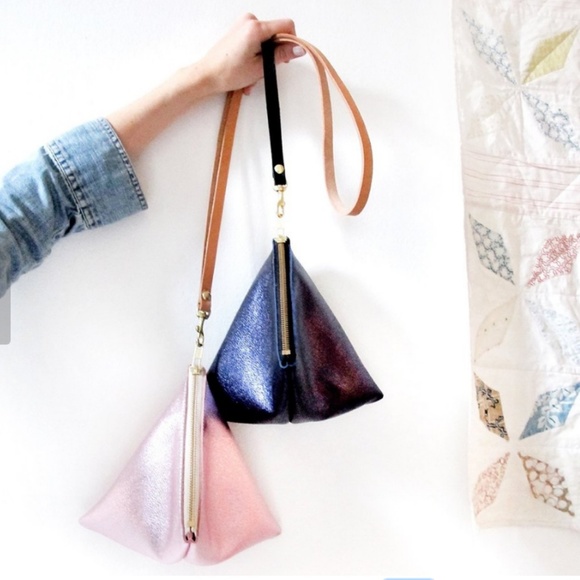 Leather Triangle Pouch with Shoulder Strap - Picture 1 of 3